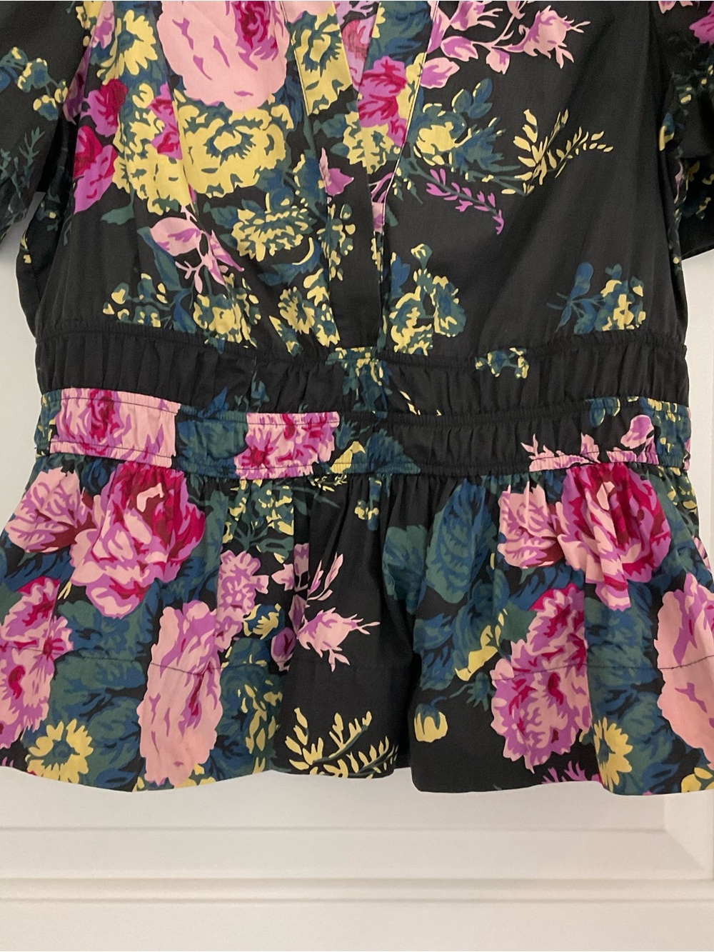 Anthropologie Somerset Black Floral Peplum Blouse Top M - Picture 10 of 16